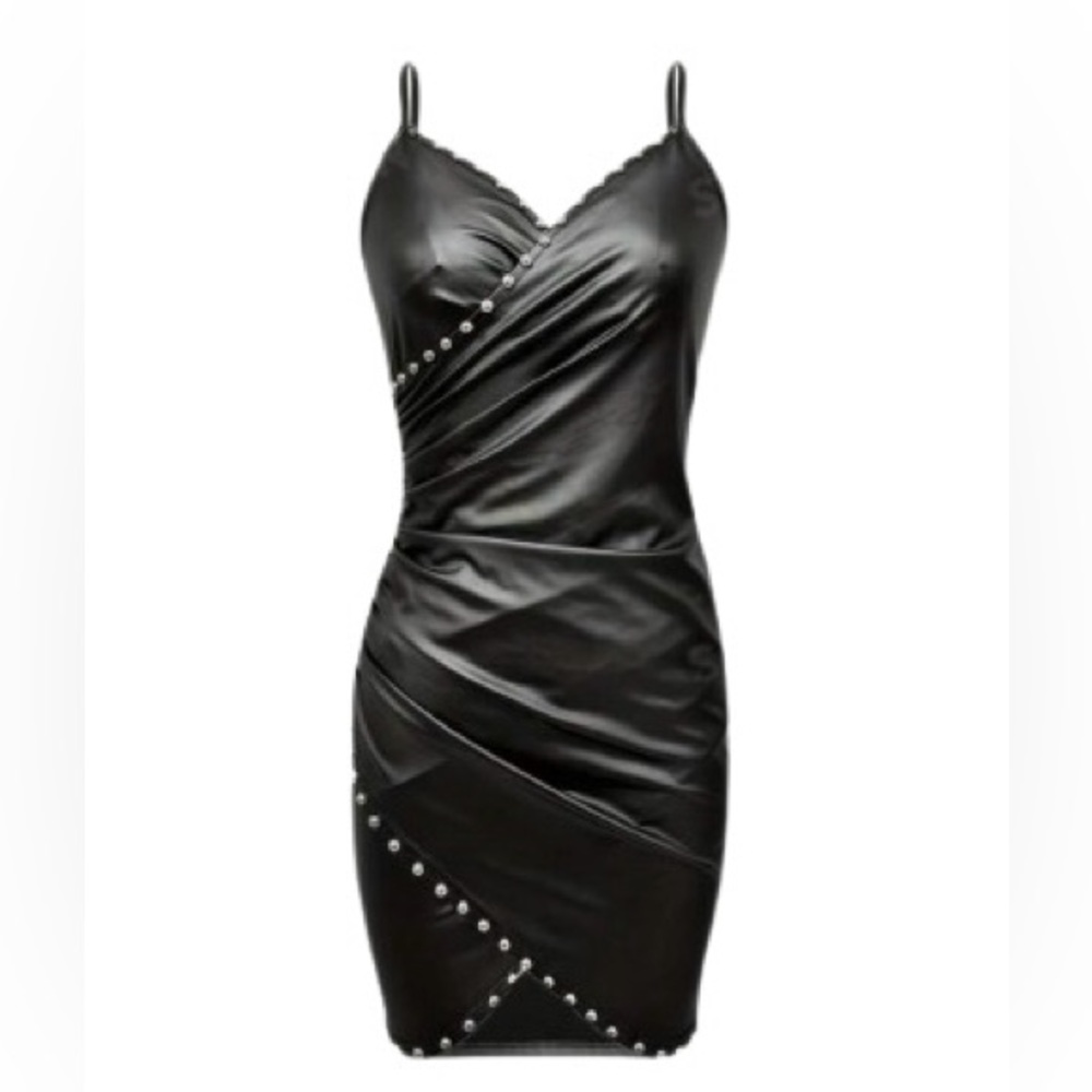 Faux Leather Studded Black Dress Size XS